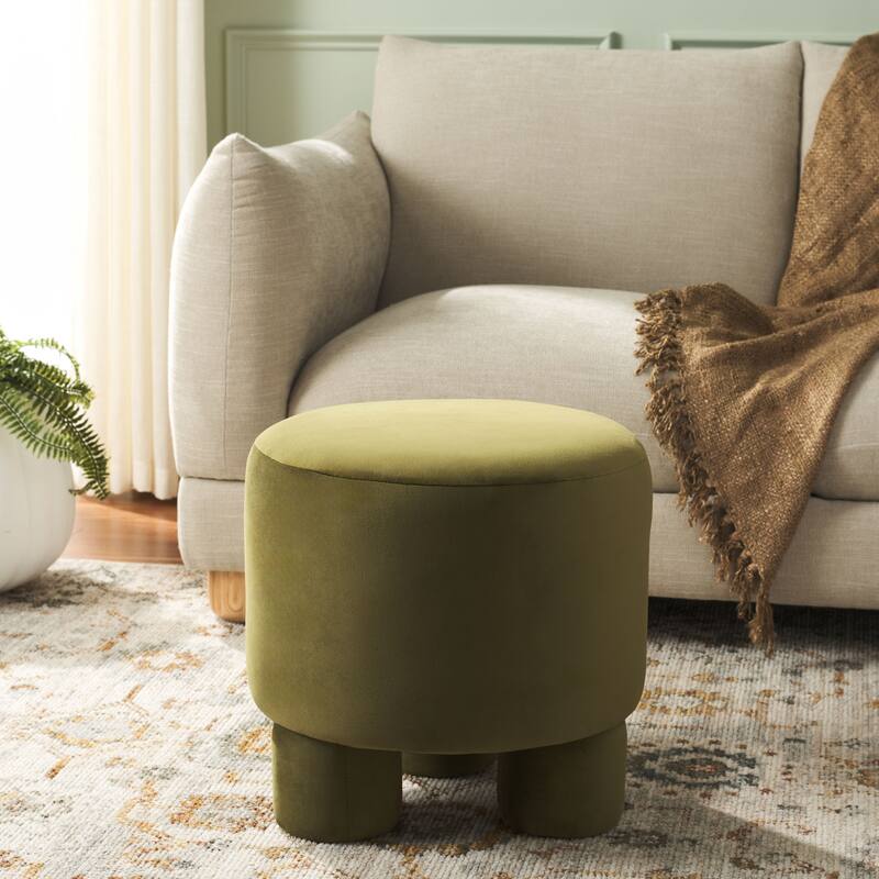 SAFAVIEH Naref Upholstered Ottoman Foot Stool - Olive