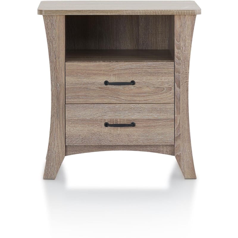 Rustic Wooden Nightstand with 1 Open Compartment and 2 Drawers
