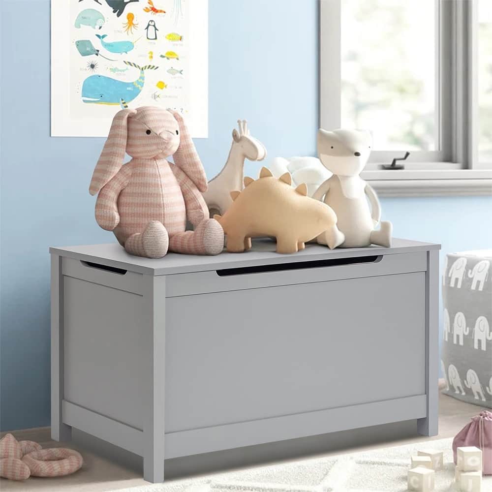 Toy Box Toy Storage Chest Bench with Safety Hinged Lid for Ages 3+