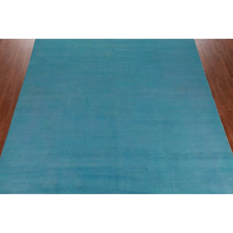 Hand Knotted Oriental 100% Wool Carpet Modern Solid Navy Blue & Blues Gabbeh Area Rug - 13' 4'' X 10' 4''