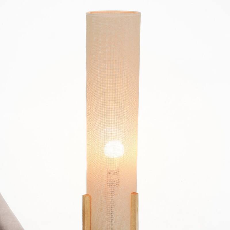 Modern Natural Oak Living Room Floor Lamp with Linen Shade - Brown