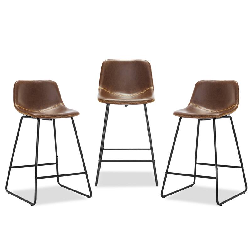 Modern 24.in Counter Height Bar Stool with PU Leather and Metal Frame Barstools for Kitchen Island