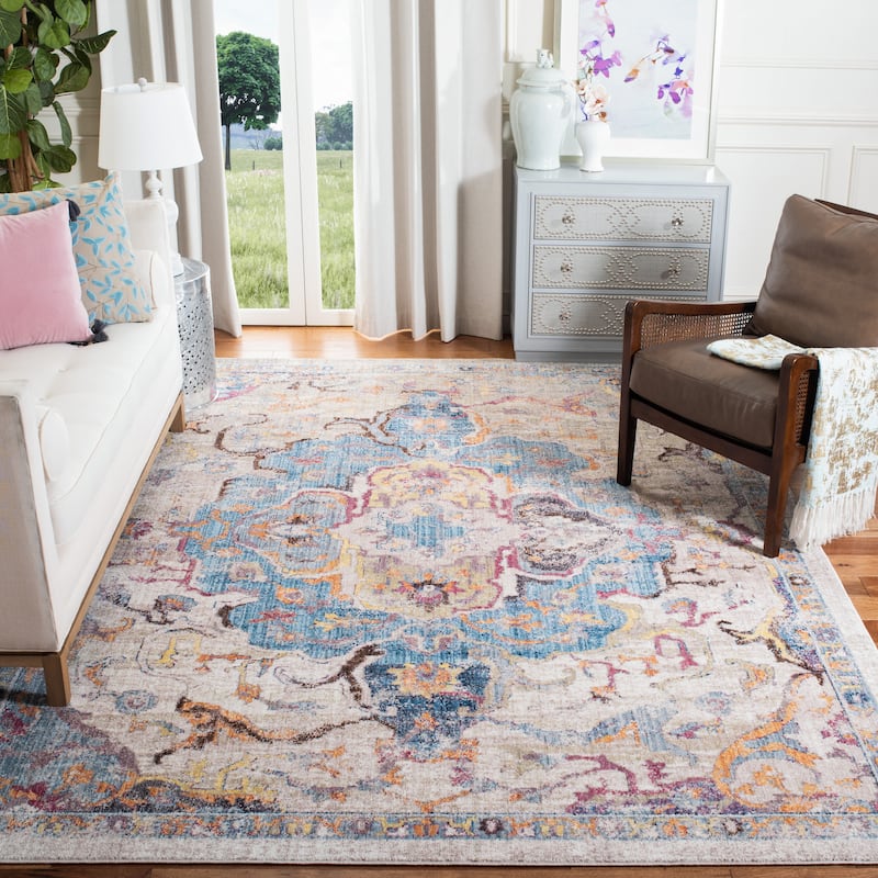 SAFAVIEH Bristol Dilek Vintage Boho Oriental Polyester Rug - 8' x 10' - Blue/Light Grey