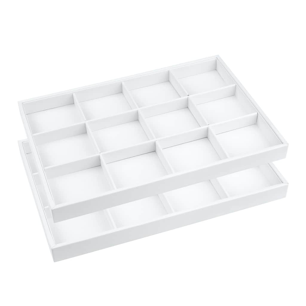 Set of 2 Stackable PU Leather Jewelry Organizer Trays with Removable Dividers for Drawers, Jewelry Organizer Drawer Case Storage