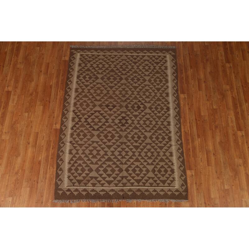 Tribal Geometric Kilim Area Rug Flat-weave Oriental Wool Carpet - 4'10" x 6'8"
