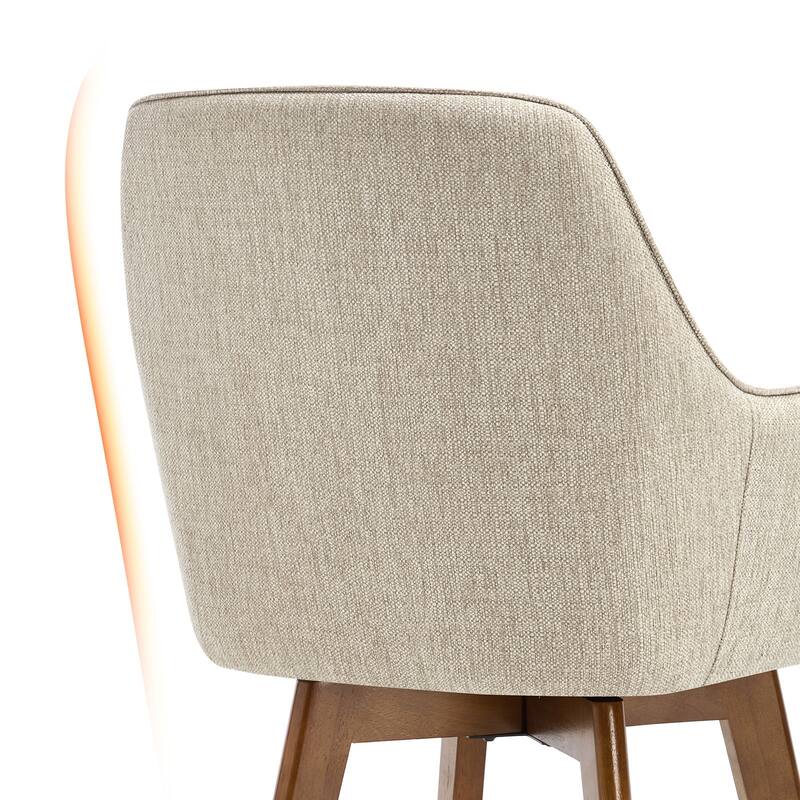 25 Inch Upholstered Swivel Counter Height Bar Stool with Armrests, Solid Wood Legs - 23.6"W x 22.4"D x 40.2"H