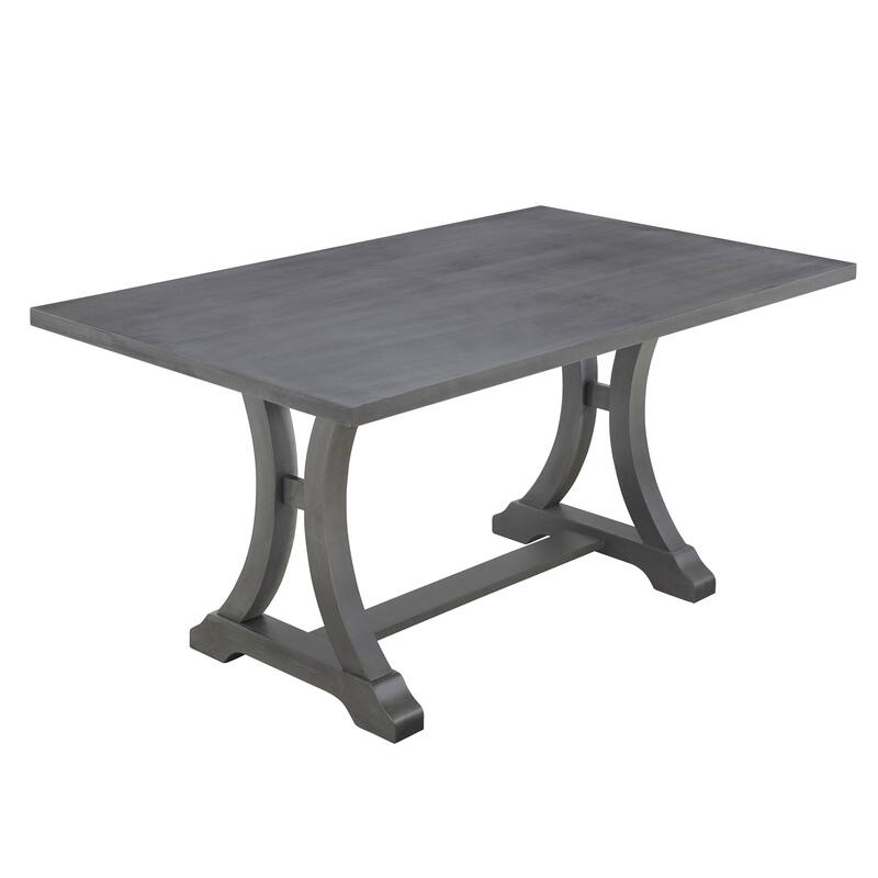 Rustic 6-Piece Wooden Dining Table Set with Rectangular Trestle Table & 4 Chairs