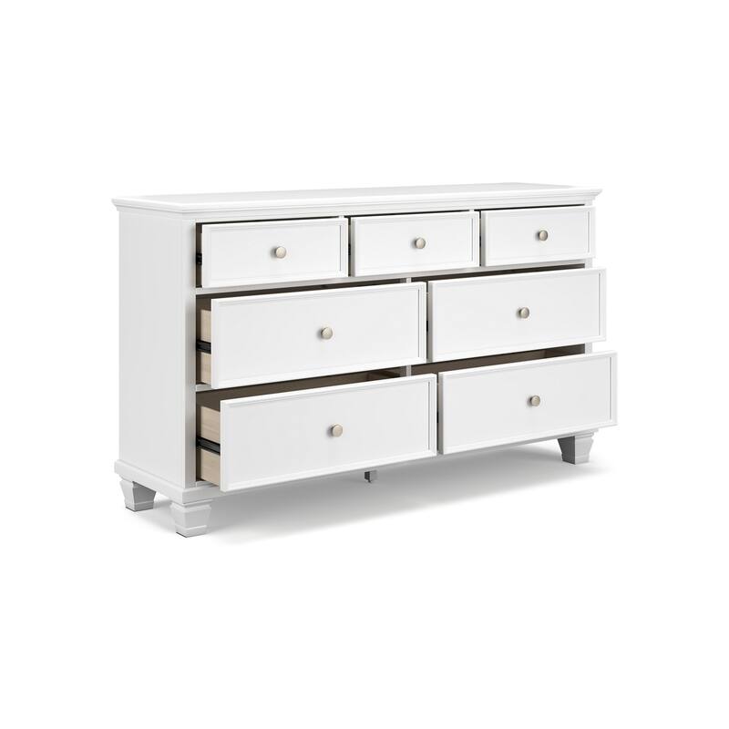 Heno Wide Dresser, 7 Storage Drawers, Nickel Round Knob Handles, White
