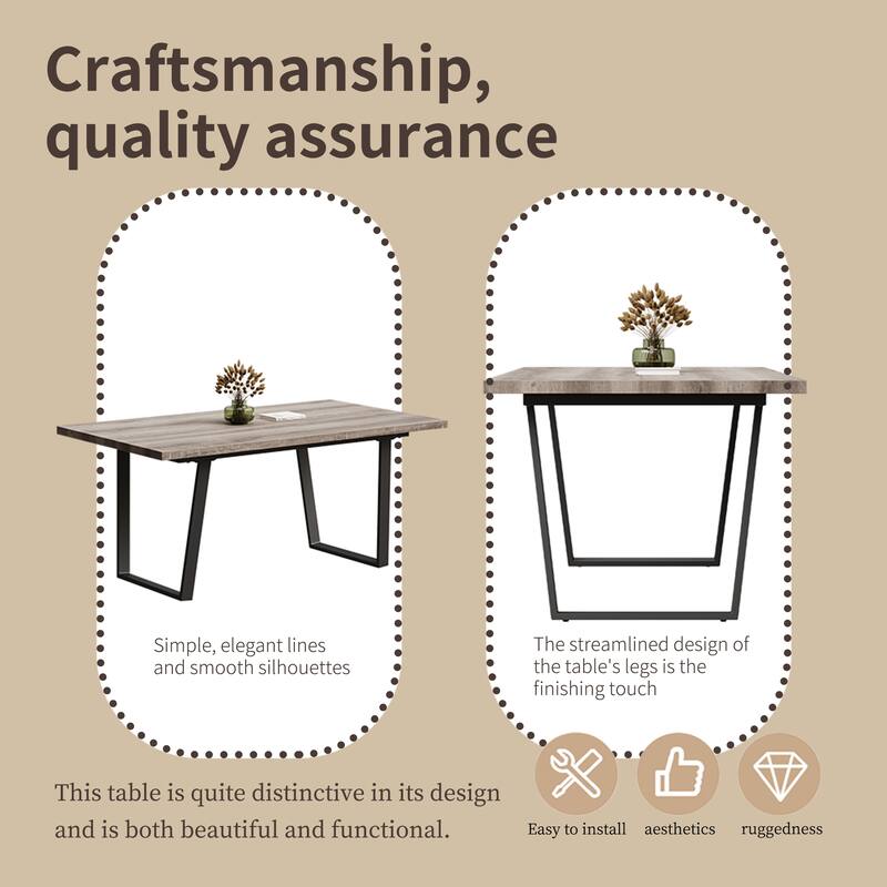 Modern Dining Table with Waterproof MDF Top, Easy to Clean & Assemble