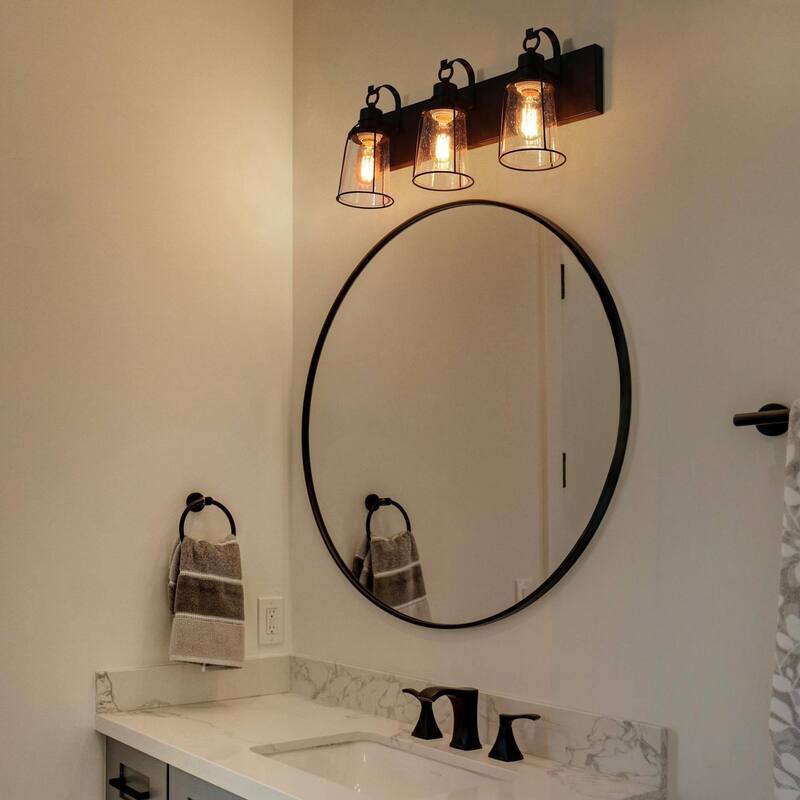 Farmsy Modern Farmhouse 3-Light Linear Glass Bronze Bathroom Vanity Lights Industrial Metal Wall Sconces - L22" x W6" x H 10"