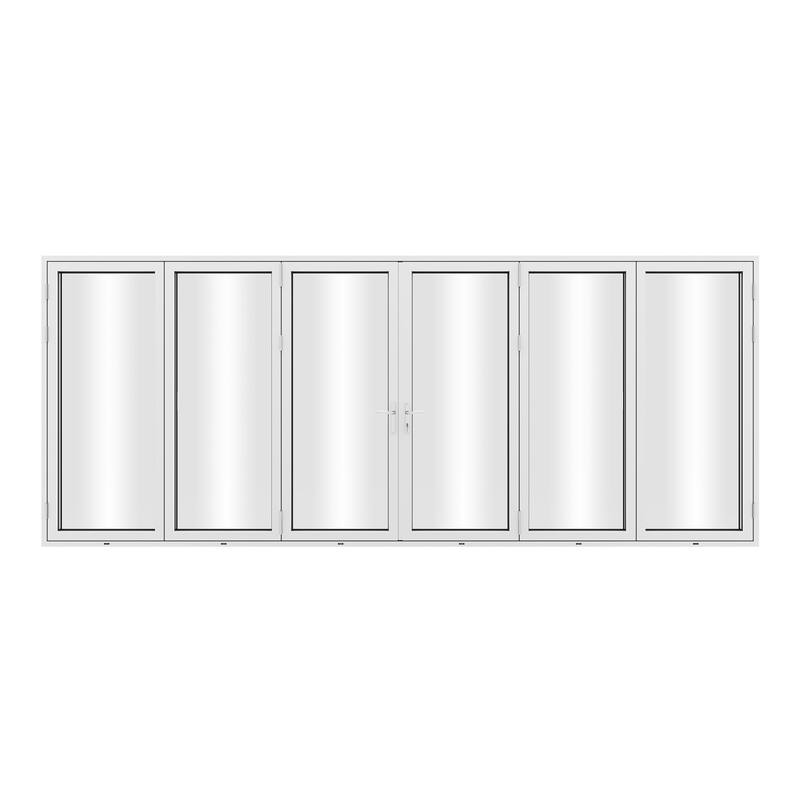 KaMic 192"×80" 6 Panels Aluminum Folding Door In White,Folded Out From Dual Open Model #:FD6PWH19280-DO