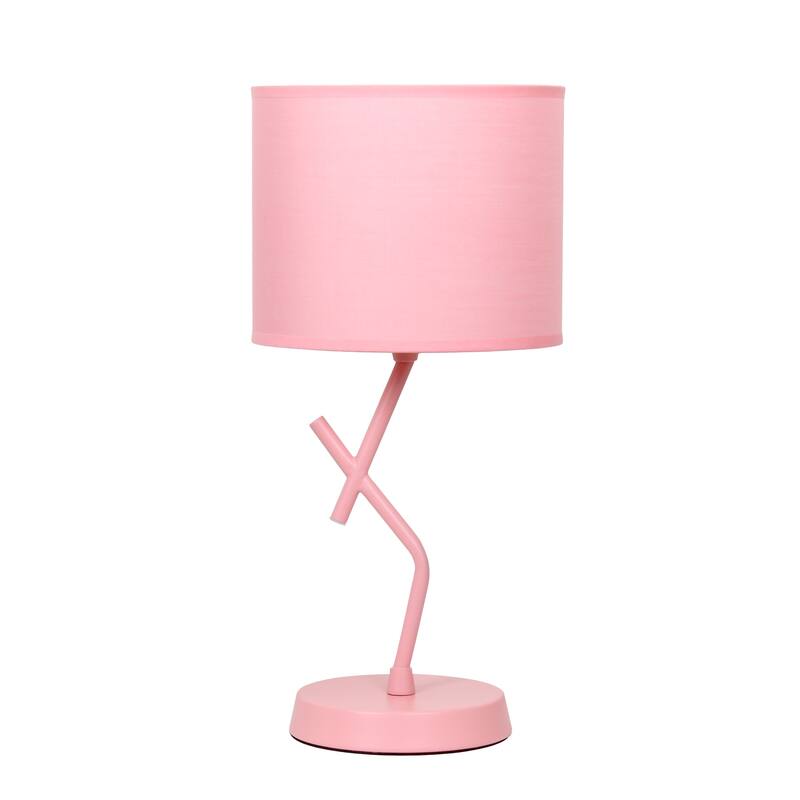 Modern Geometric Metal Table Lamp with Fabric Drum Shade for Bedroom Living Room Office Decor - 8.07” x 8.07” x 17.13”