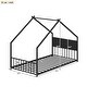 preview thumbnail 4 of 38, Metal House Floor Bed Frame with Roof and Colorful Lights