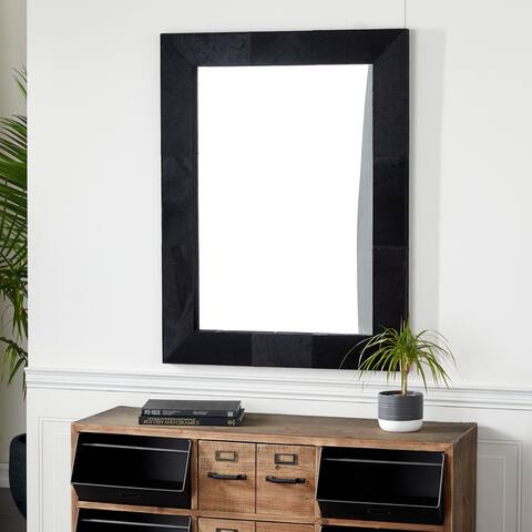 Rectangular Black Hair On Hide Wall Mirror, 31" X 42" - 31 x 2 x 40