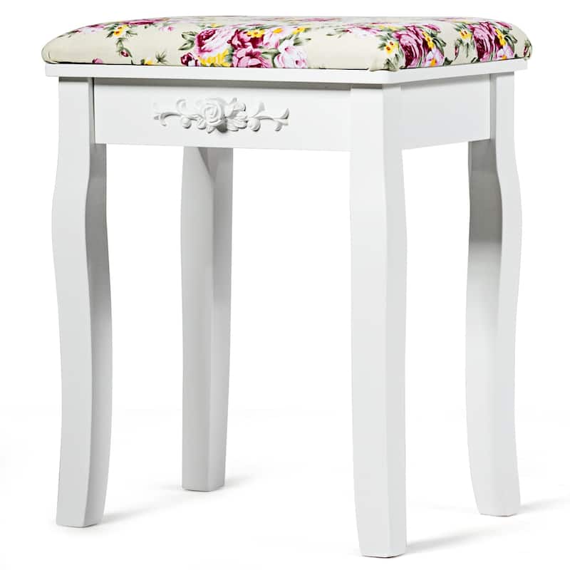 Costway Vanity Wood Dressing Stool Padded Chair Makeup Cushion White