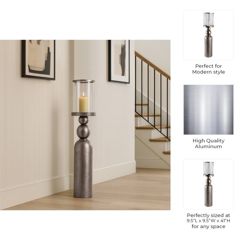 Aluminum Glass Floor Candle Holder Elegant Removable Hurricane