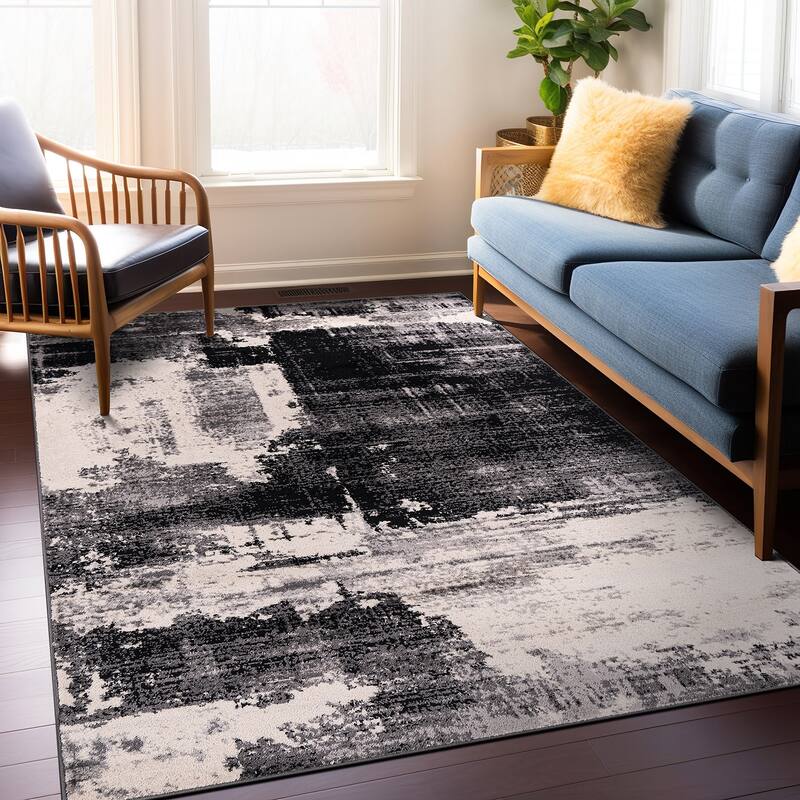 World Rug Gallery Modern Abstract Design Black Area Rug