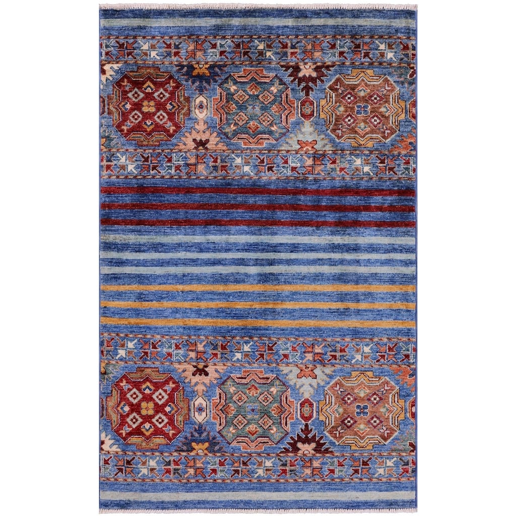 Golden Nile Khorjin Persian Gabbeh Hand Knotted Wool Rug - 3' 3" X 5' 2"