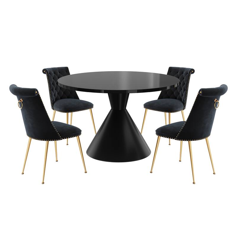 Clihome 5-Piece Black Large Table With Velvet Chair Dining Set