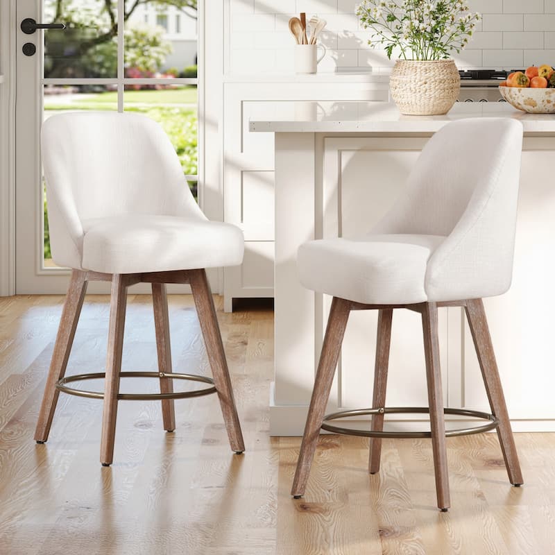 26" Upholstered Counter Height Swivel Bar Stool, Counter Stools with Solid Wood Legs - 39.37"H x 22.44"D x 21.65"W