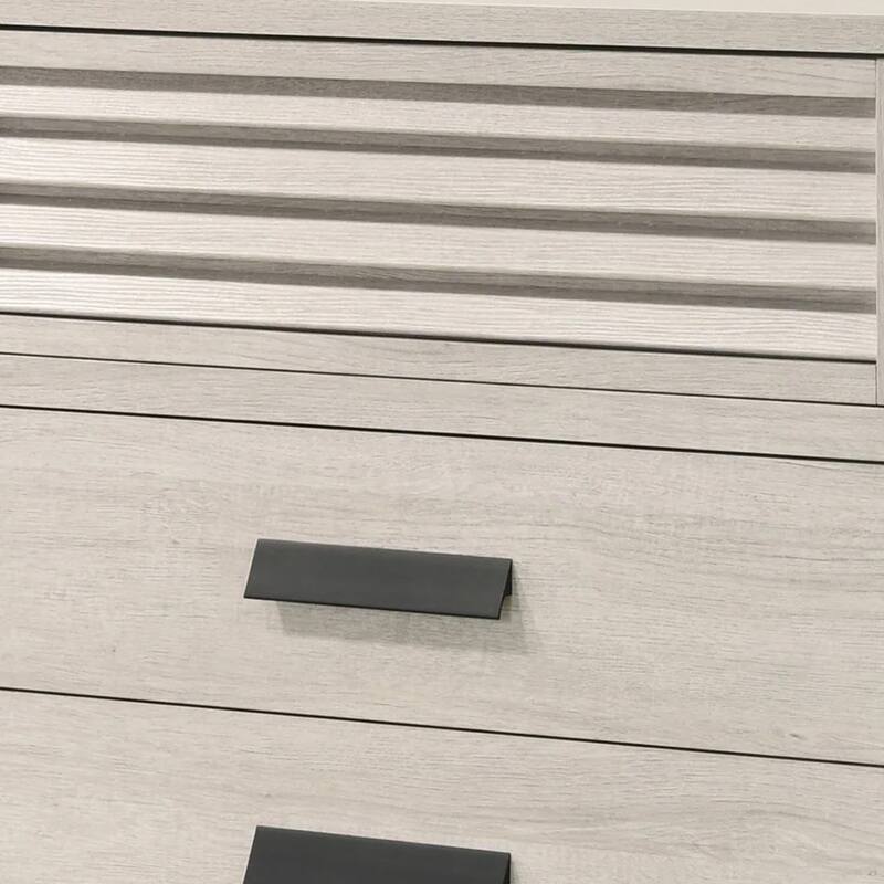 Sary Tall Dresser Chest, 5 Drawers, Black Finger Handles, Off White Wood