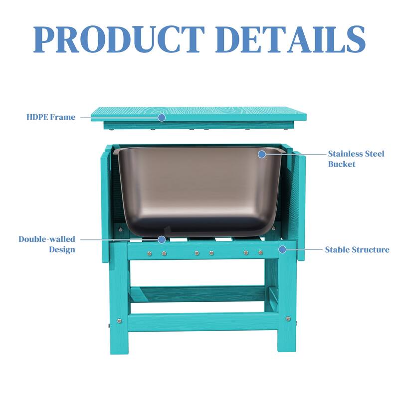 Outdoor Patio Weather Resistant HDPE Coffee & Side Table, Build-in Stainless Steel Cooler Bucket
