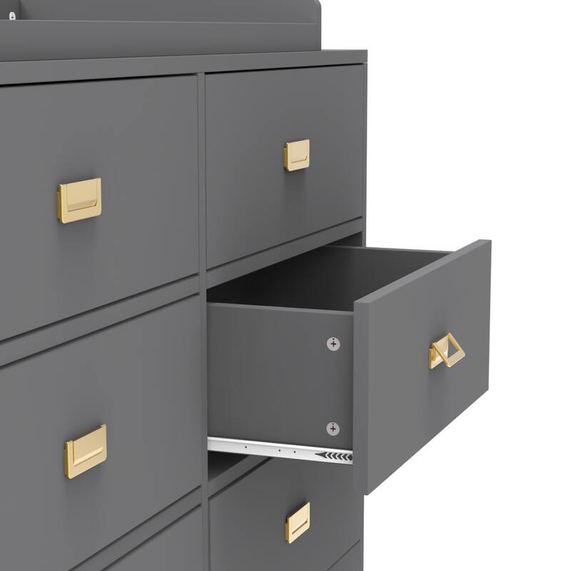 Timechee Changing Table in Gray, Double Dresser with 6 Drawers