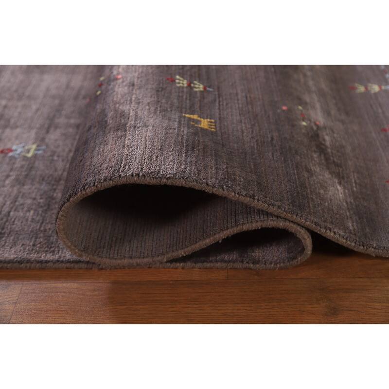 Brown Gabbeh Oriental Area Rug Handmade Wool Carpet - 8'1"x 9'10"