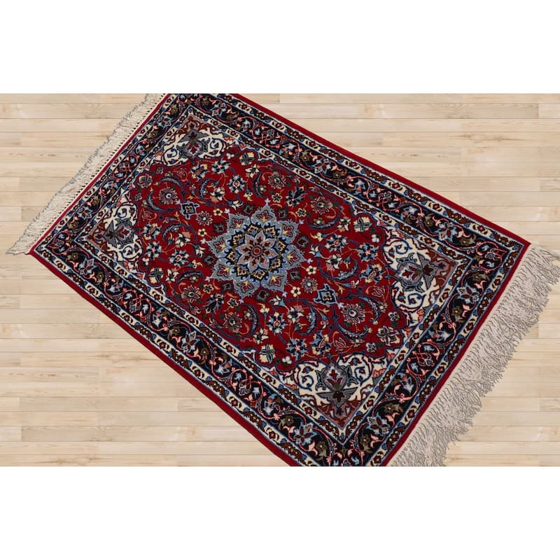 2'3''x3'5'' Hand Knotted Wool Red Isfahan Traditional 500 KPSI Rug - 2' 3'' x 3' 5''