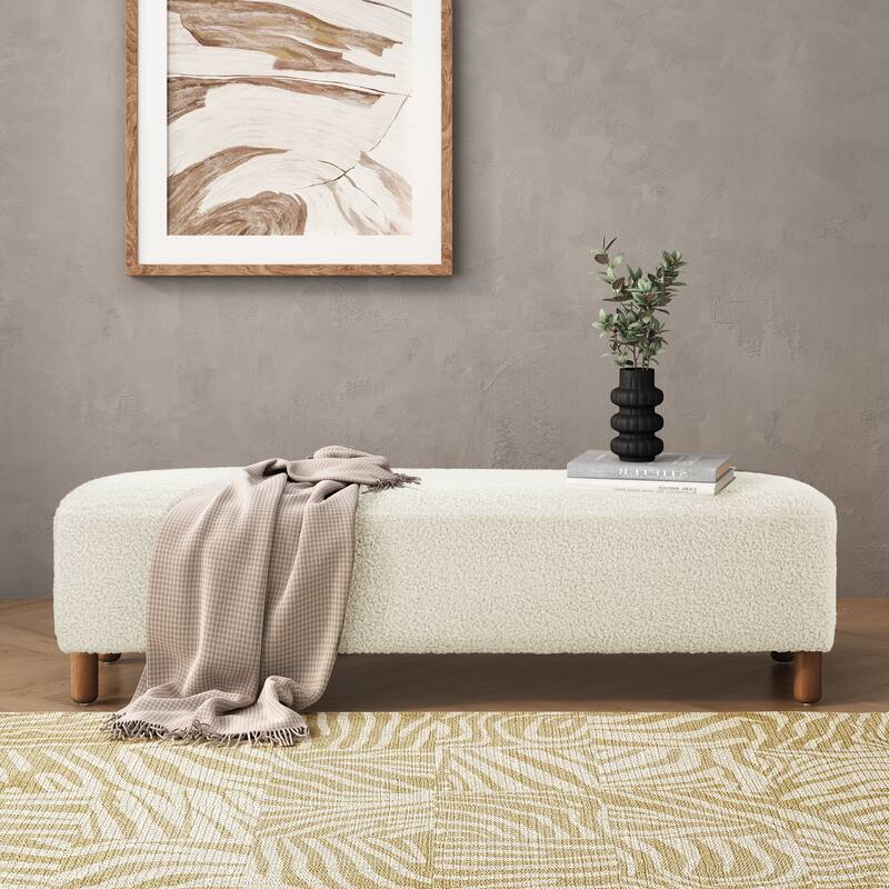 Simple and Versatile Design Comfortable Ottoman with Solid Pine and Plywood Frame, Assembly Required