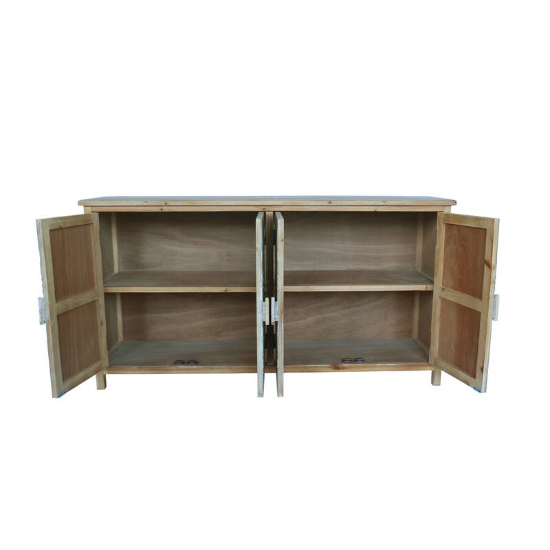 60-Inch Wood Accent Cabinet with Four Doors – Brown & Antique White Modern Pantry Storage, Buffet, Media Console.