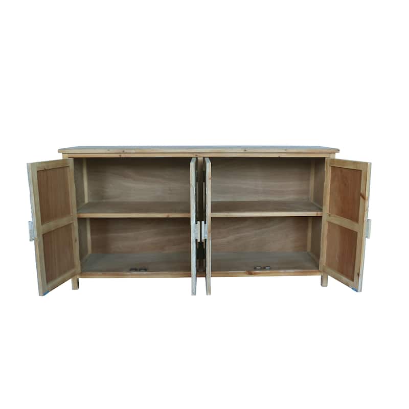 60in Wood Accent Cabinet 4 Doors Brown Antique White for Living Room Dining Room