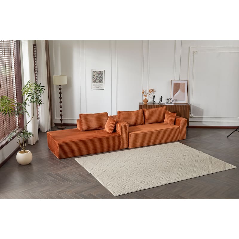 Modular L Shaped Sectional Sofa with Chaise Lounge, Corduroy Upholstered Boneless Sleeper Sofa, Compression Sofa with Deep Seat