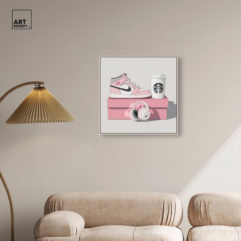 Pink Sneaker and Headphones Canvas by Art Remedy