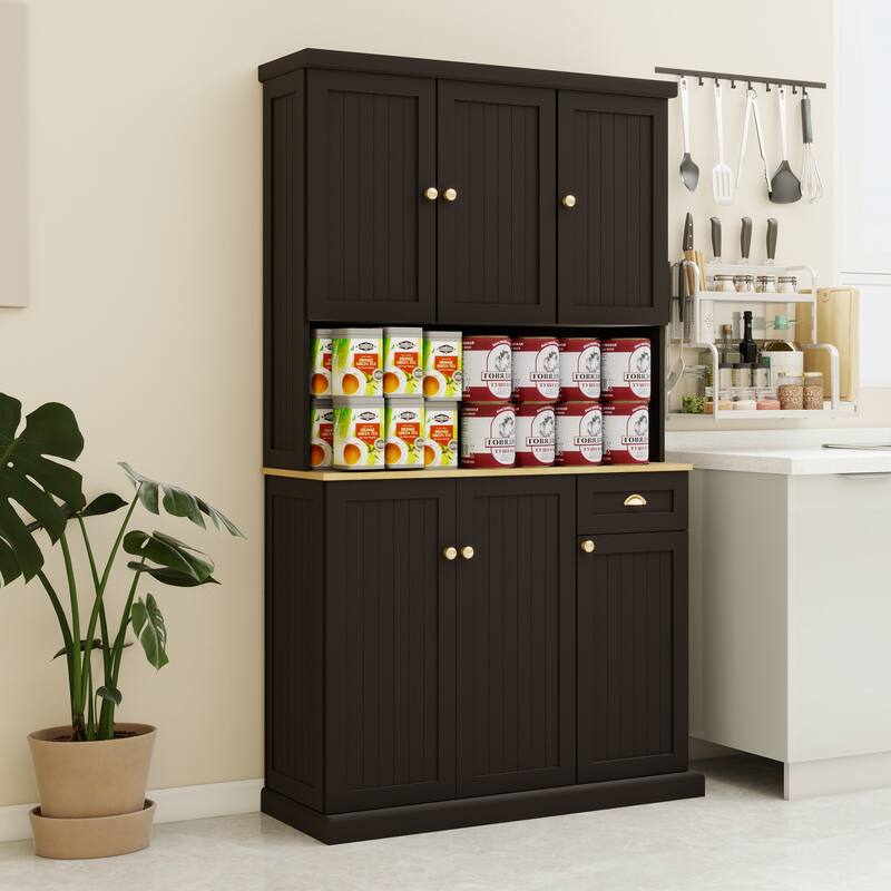 Modern Storage Cabinet with Microwave Oven Countertop, Adjustable Shelves and 1 Drawer