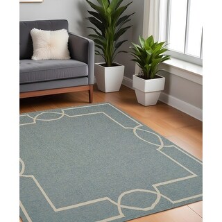 HomeRoots 7' X 7' Blue and Ivory Geometric Hand Hooked Area Rug - 7' X ...