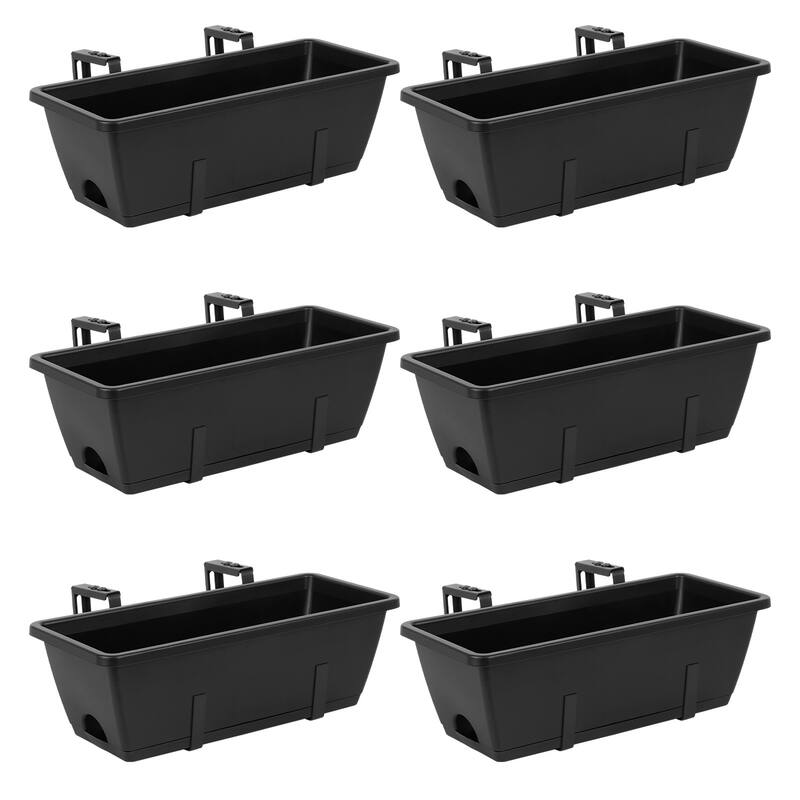 16.9 Inch Balcony Railing Planter Box - Black-Black - 6PCS