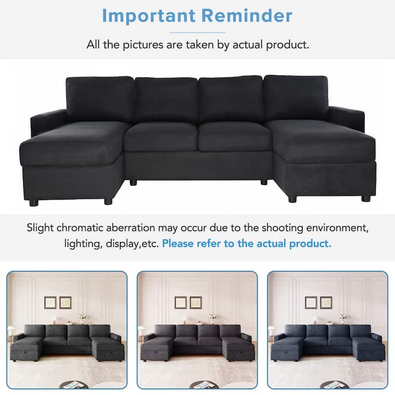 Roomfitters Convertible U-Shaped Sectional Sofa with 2 Storage Chaise Lounges and 4 USB Ports for Living Room