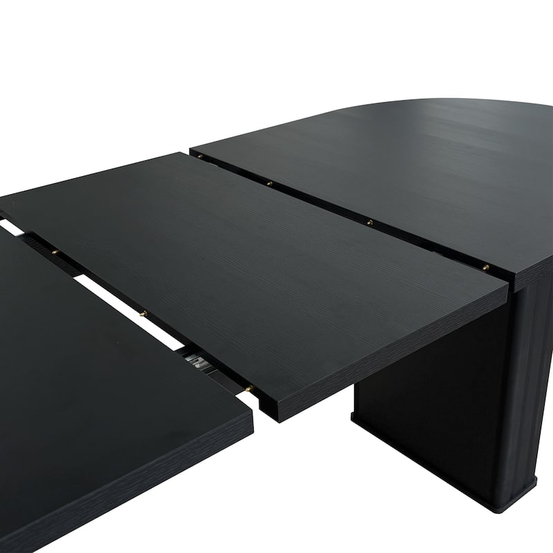Kitchen extendable dining table for 4-8 people, oval kitchen table with wooden strip base for family living room (black)