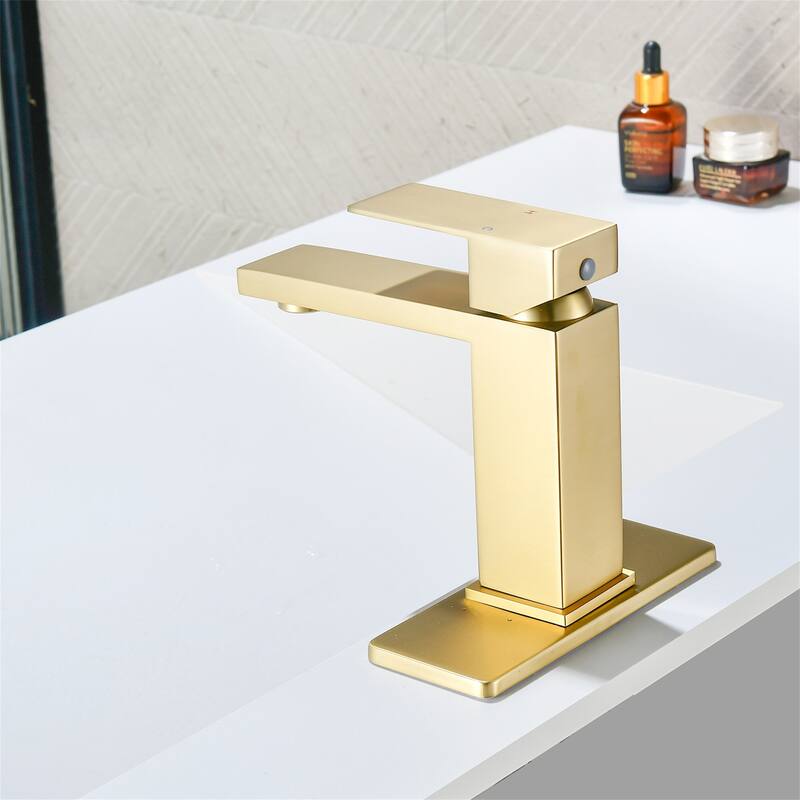 Single Handle Bathroom Sink Faucet with Pop-up Drain 304 Stainless Steel 1 Hole Basin Vanity Faucets with Deck Plate