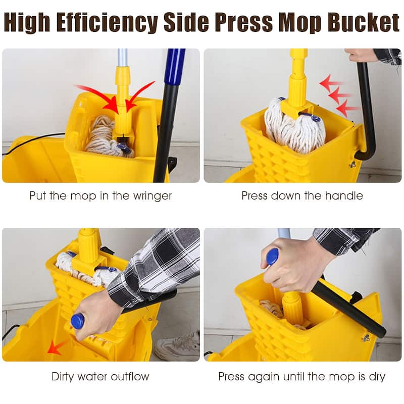 Costway Commercial Mop Bucket Side Press Wringer on Wheels Cleaning 26