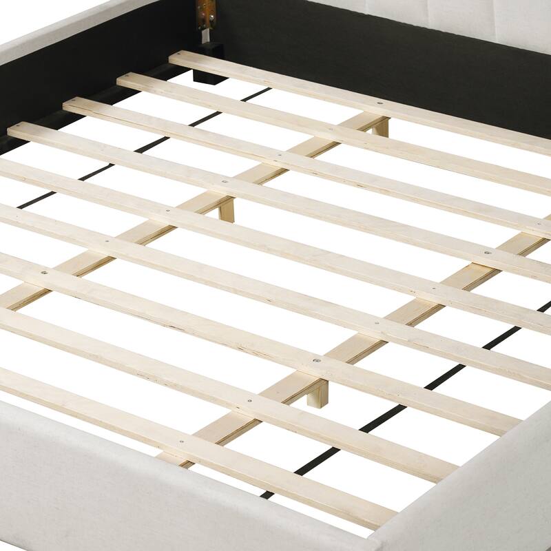 Christopher Knight Home - Serena Modern Linen Upholstered Bed Frame with Thick Headboard and Wooden Legs