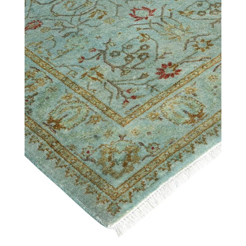 Overton Hand Knotted Wool Vintage Inspired Modern Contemporary Overdyed Blue Runner Rug - 2' 7" x 15' 8"