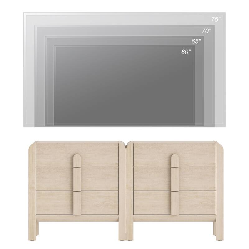 WAMPAT 3 Drawer Curved Dresser For Bedroom Set Of 2, Mid Century Modern Chest Of Drawers, Wood 6 Drawer Dresser