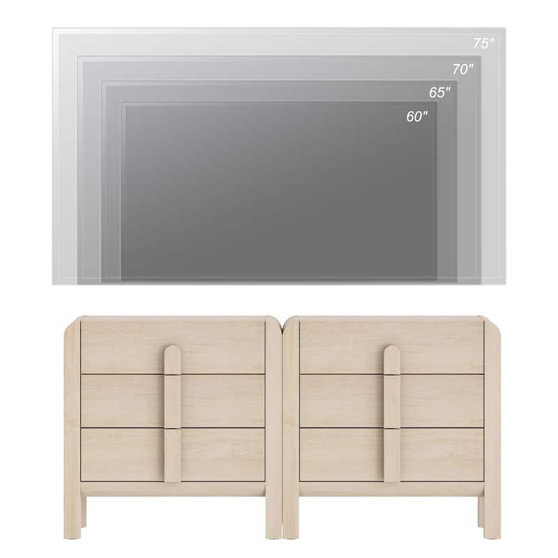 WAMPAT Modern Dresser TV Stand For Tvs Up To 75 Inch, Cruved Entertainment Center, Wood TV Console With Storage For Living Room