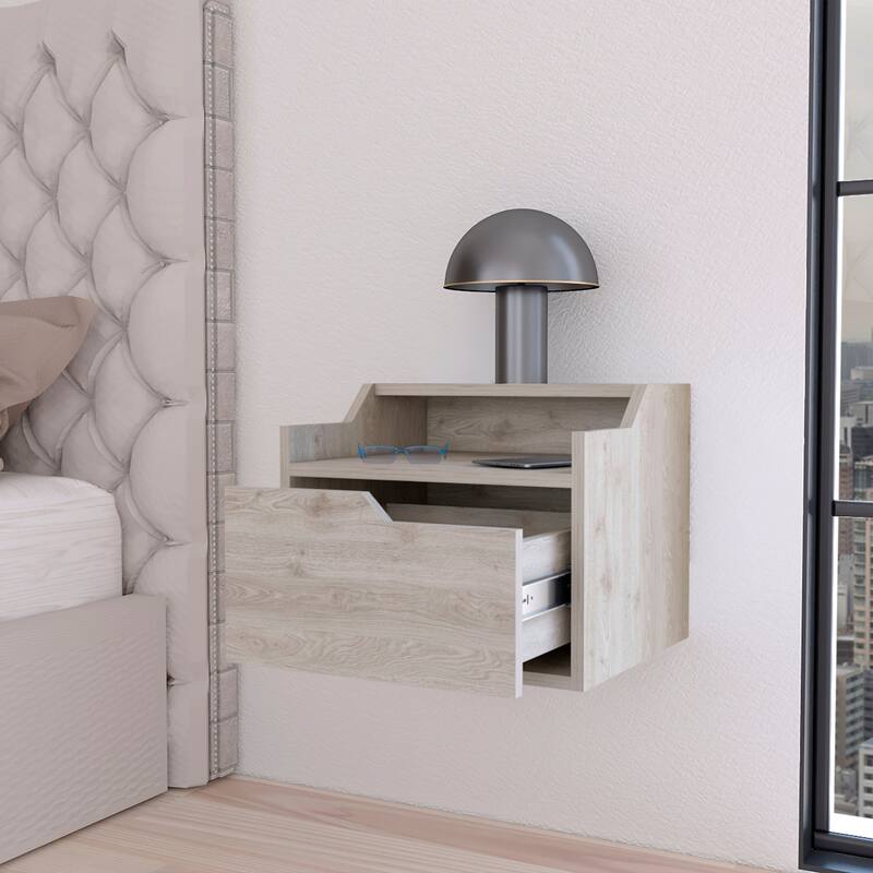 Light Gray Dual-Shelf Wall-Mounted Nightstand