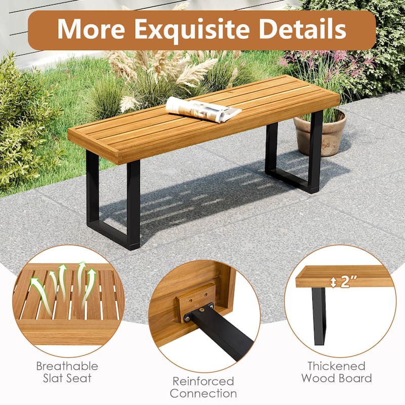 Costway 1/2 PCS 48" Acacia Wood Bench for 2 with Metal Legs & - See Details