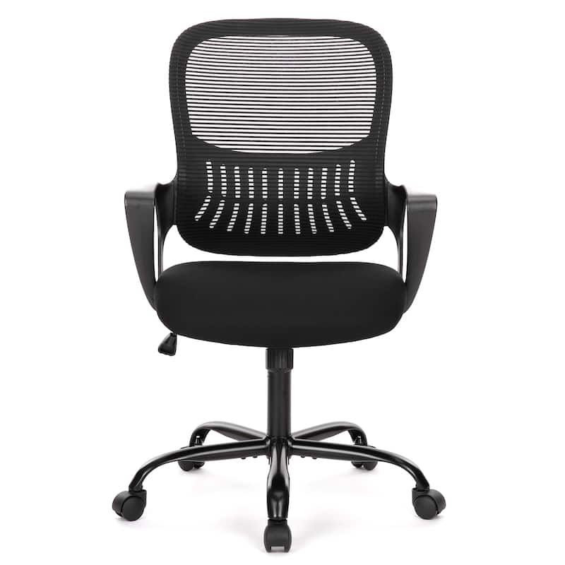 Adjustable Height Swivel Chair with Lumbar Support - Black