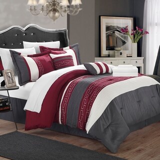 Chic Home Rosswell Burgundy Embroidered10 Piece Comforter Bed in a Bag