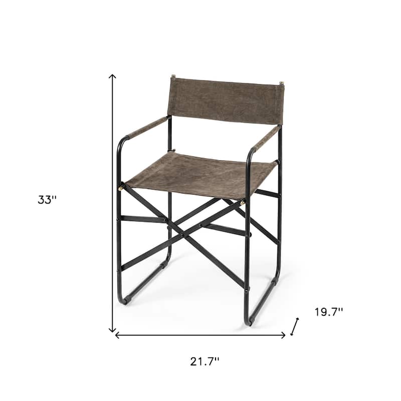 HomeRoots Brown And Black Leather Metal Open Back Dining Arm Chair